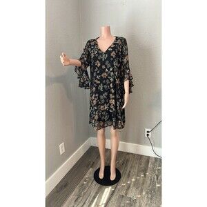 Calvin Klein Women's Floral-Print Ruffled Shift Black/Spicy Orange Size 14 #103